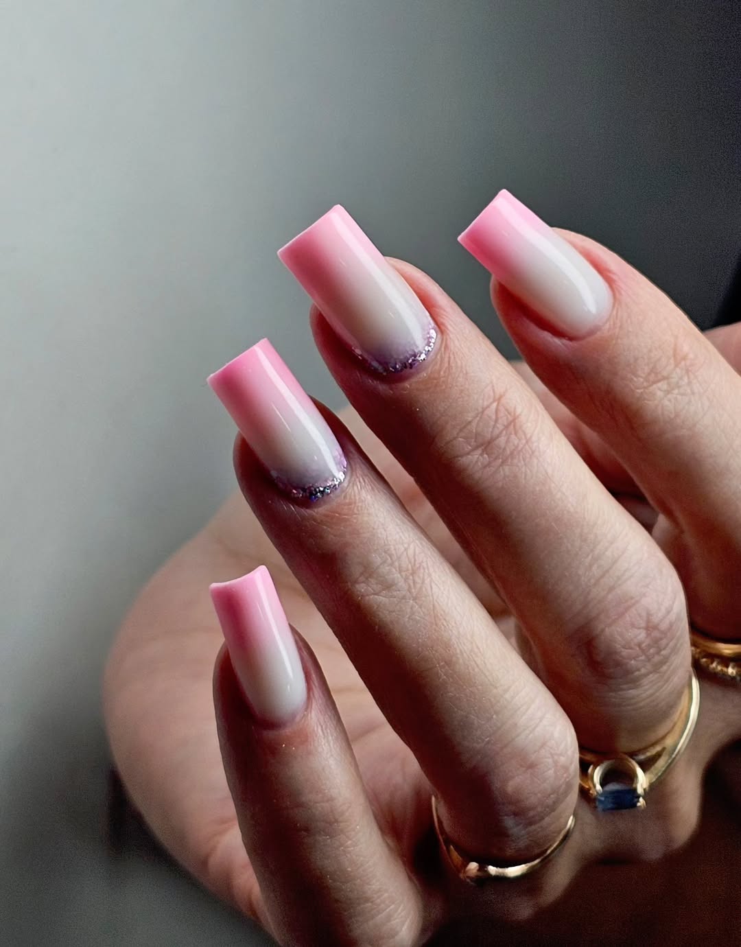 Summer Pink Ombre Glitter Coffin Nails