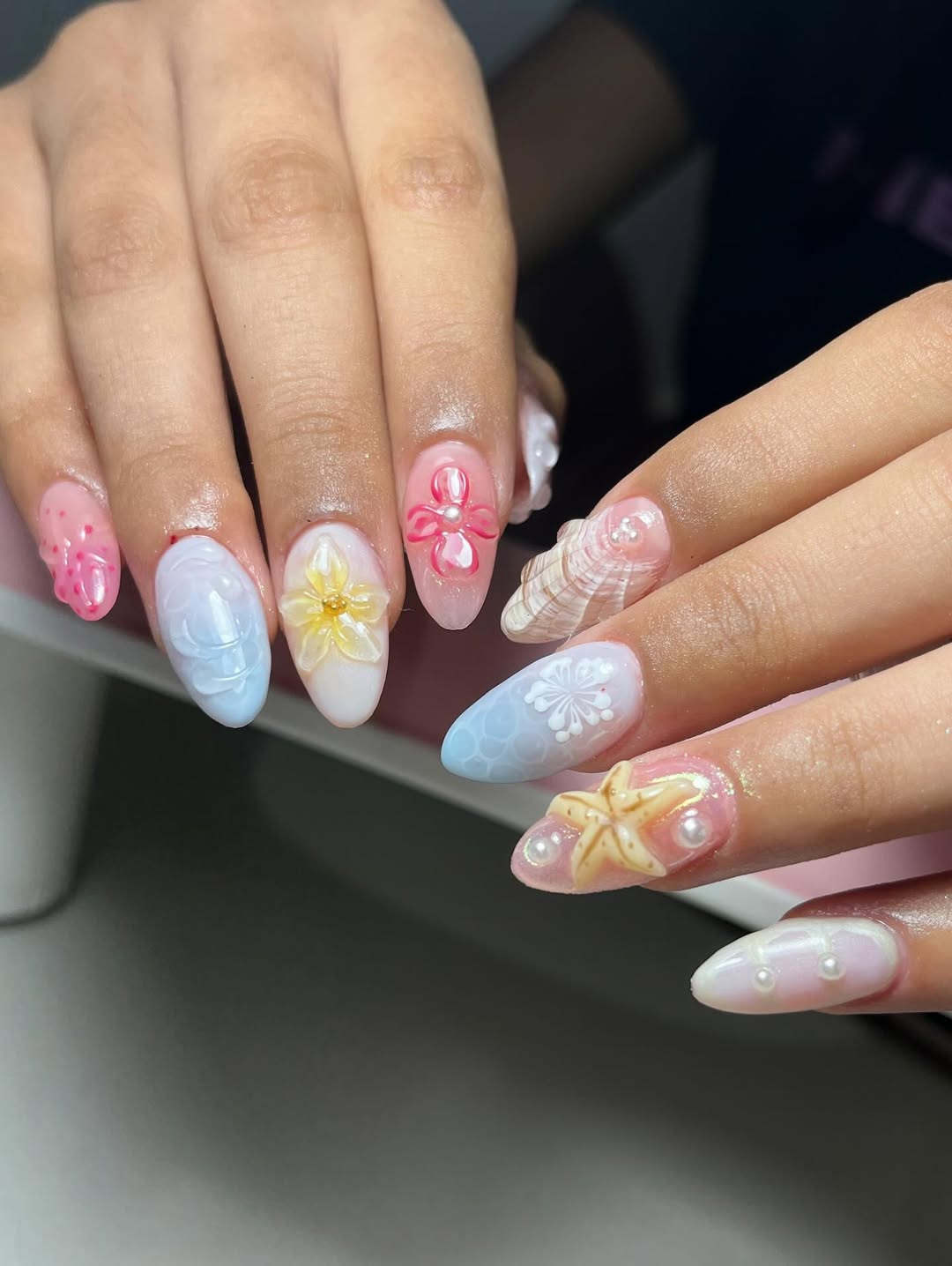 Summer Sea Life Jelly Almond Nails