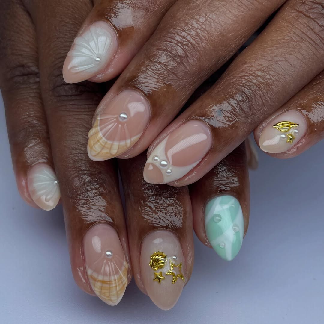 Summer Sea Shimmer Nude Oval Nails