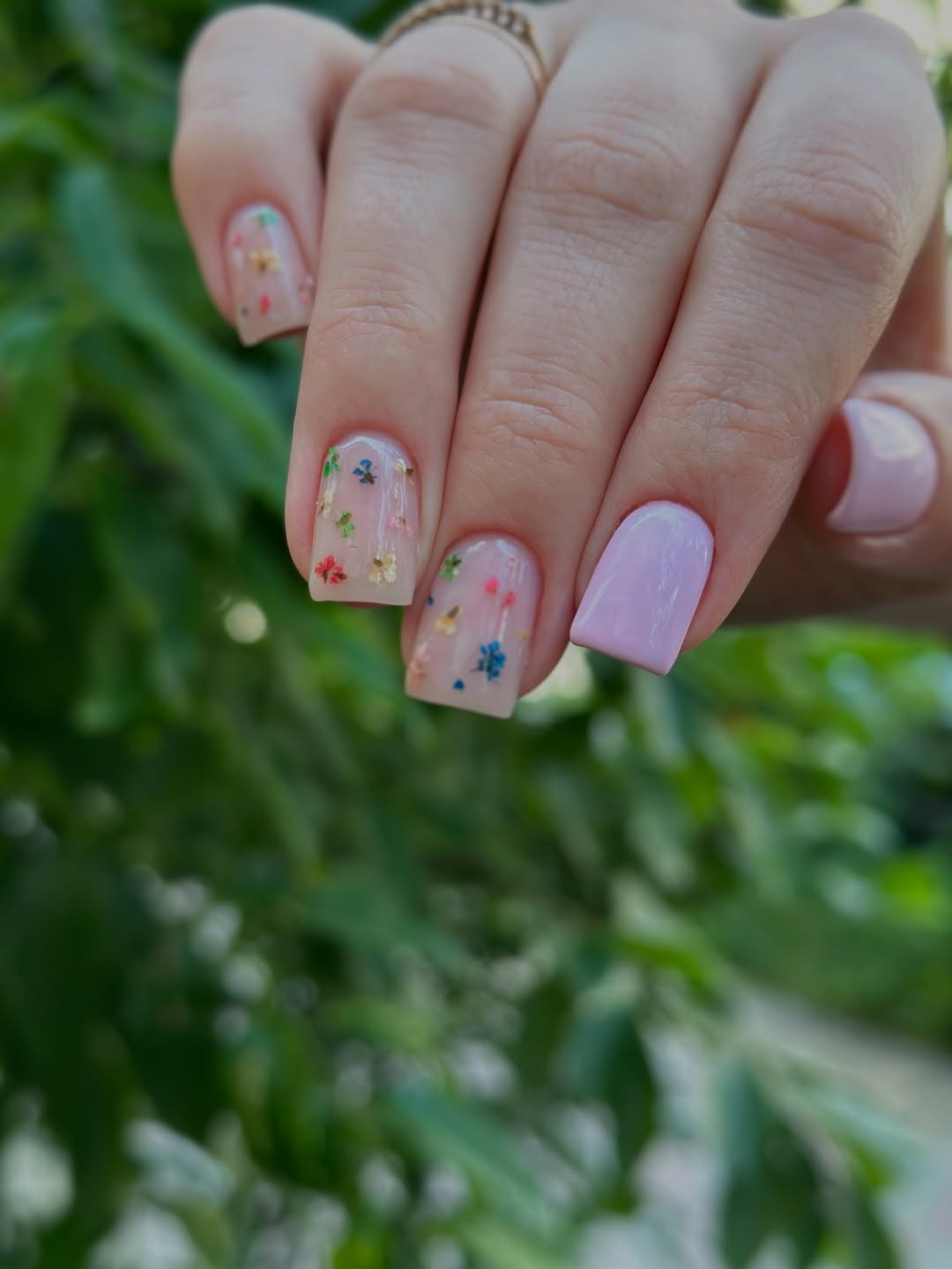 Summer Wildflower Encapsulated Short Square Nails