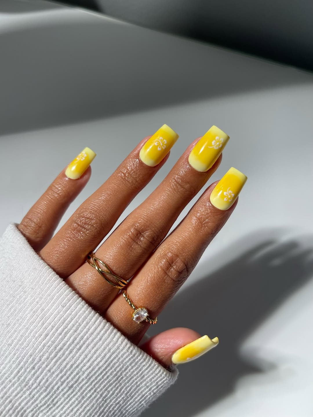 Tropical Yellow Orchid Ombre Square Nails