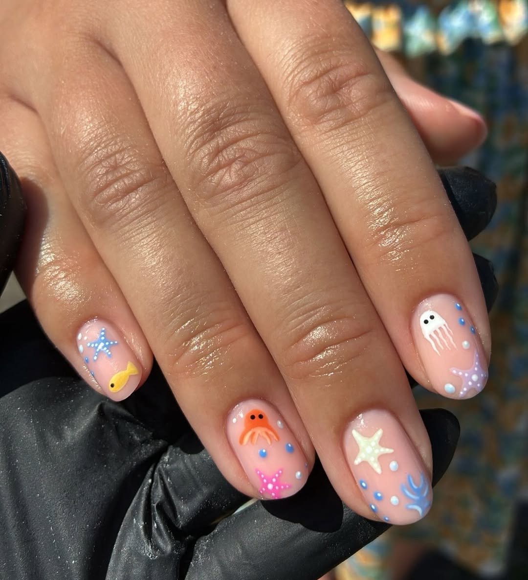 Under the Sea Ocean Themed Short Oval Nails
