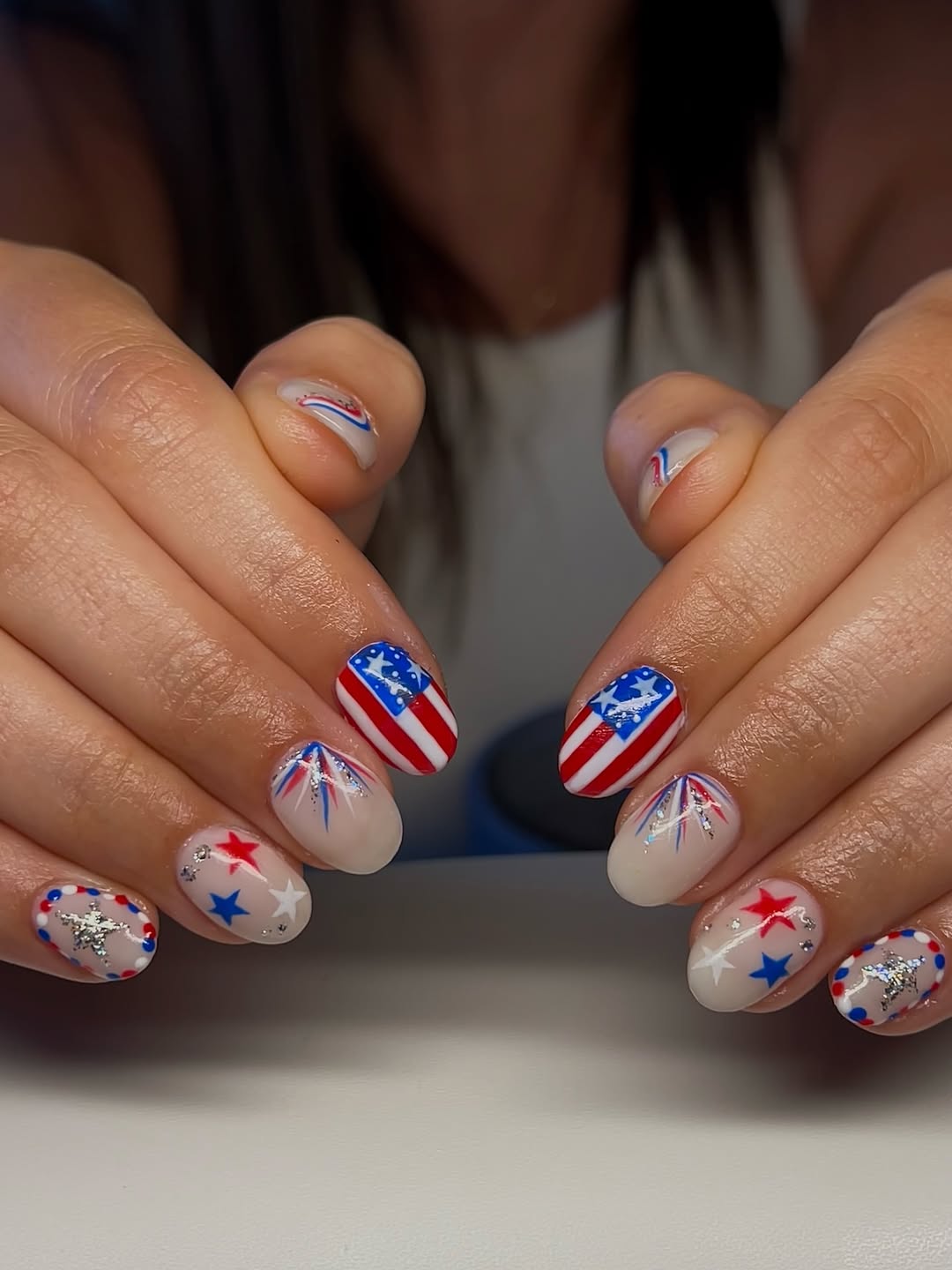 USA Flag Festive Patriotic Almond Gel Nails
