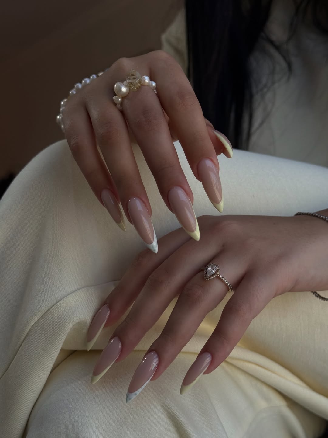 Vanilla Lemon Extra Long Almond French Tips