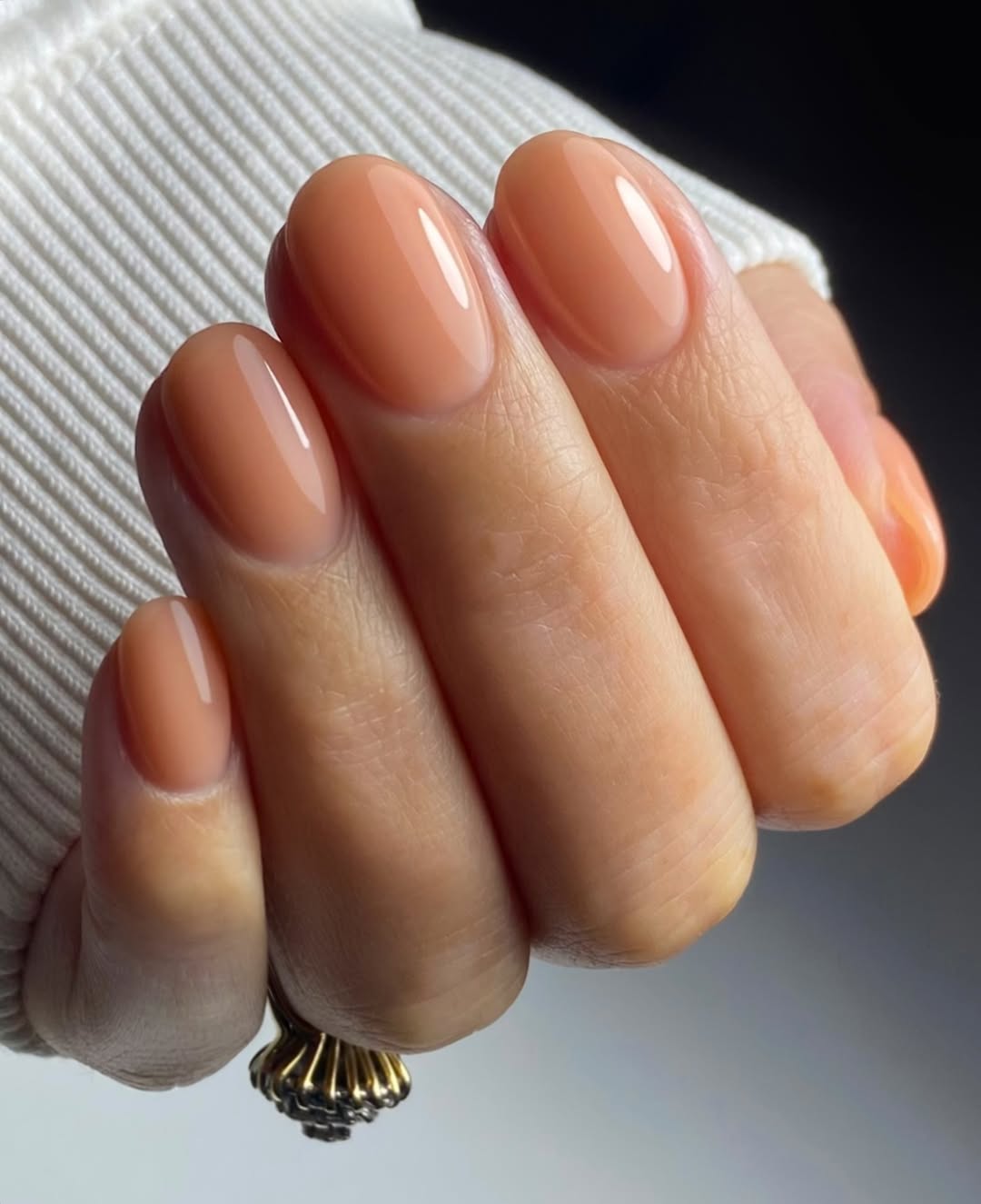 Velvety Peach Nude High Gloss Round Nails