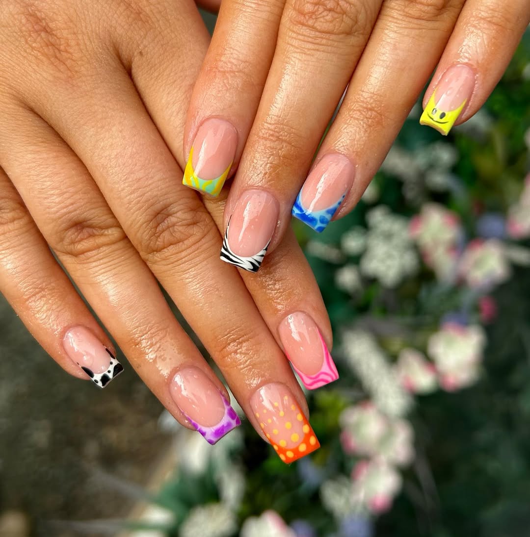 Vibrant Abstract French Tips With Playful Patterns