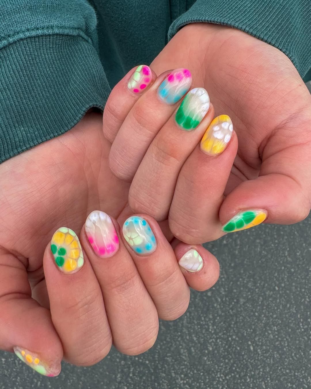 Vibrant Abstract Watercolor Short Oval Nails