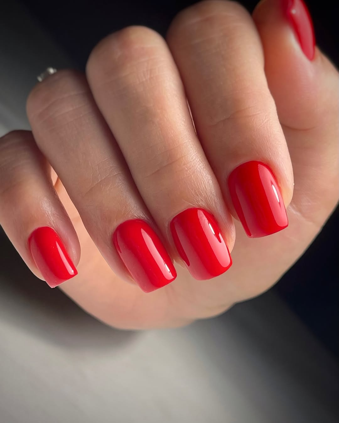 Vibrant Candy Apple Red Short Squoval Nails