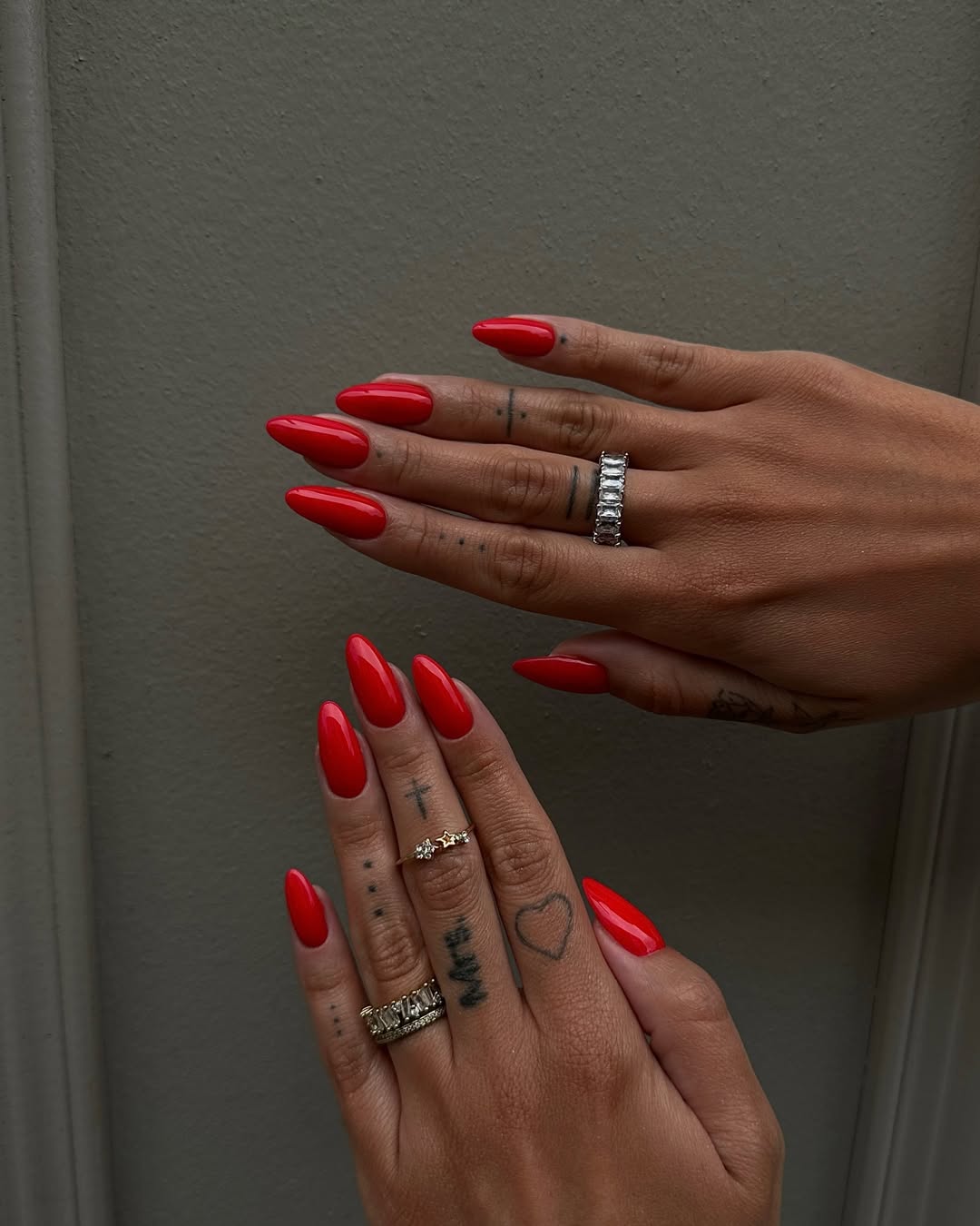 Vibrant Cherry Red Glossy Almond Summer Nails