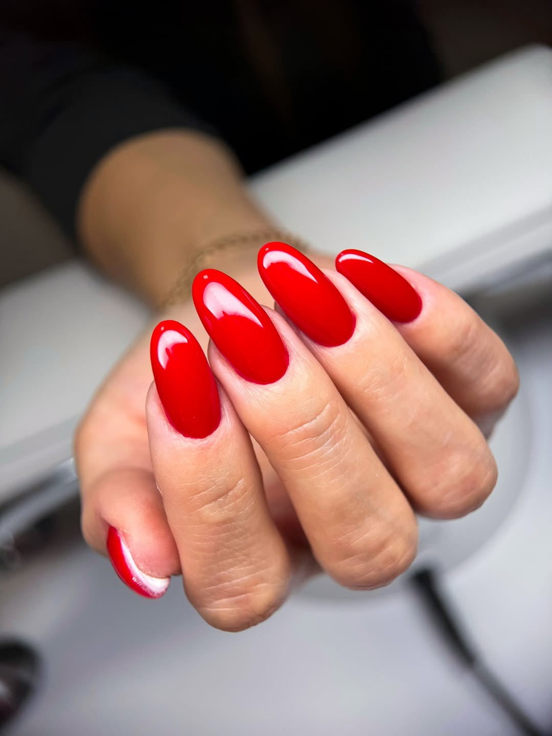 Vibrant Cherry Red Glossy Medium Oval Nails