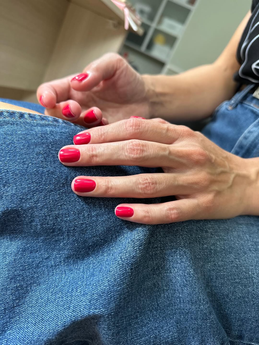 Vibrant Cherry Red Glossy Short Round Nails
