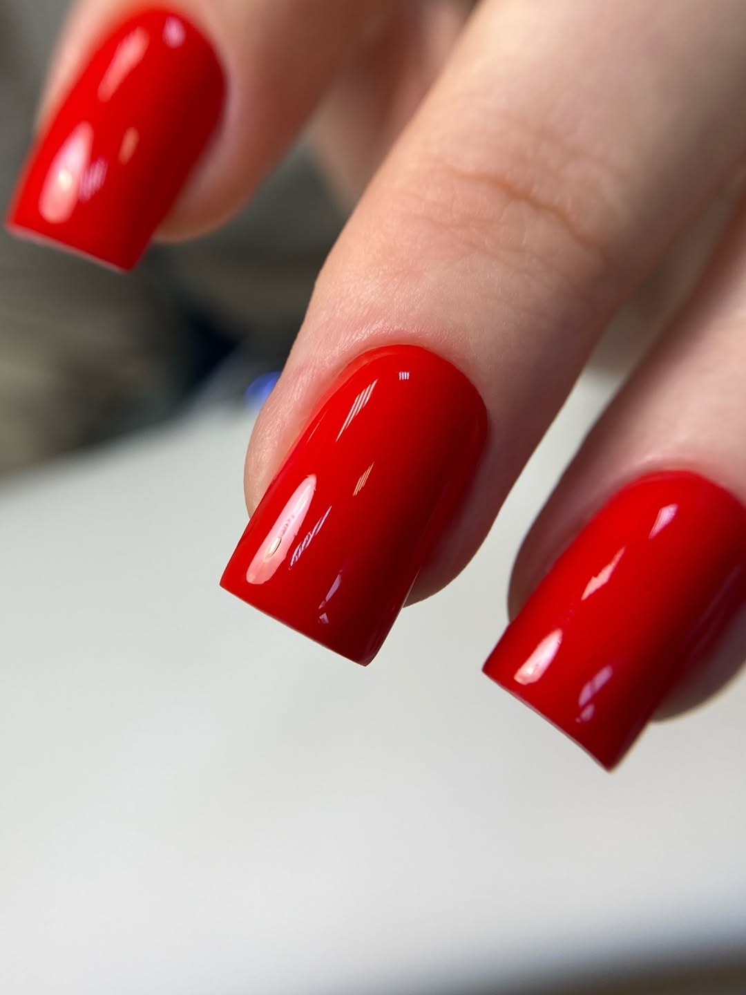 Vibrant Cherry Red Glossy Short Square Nails