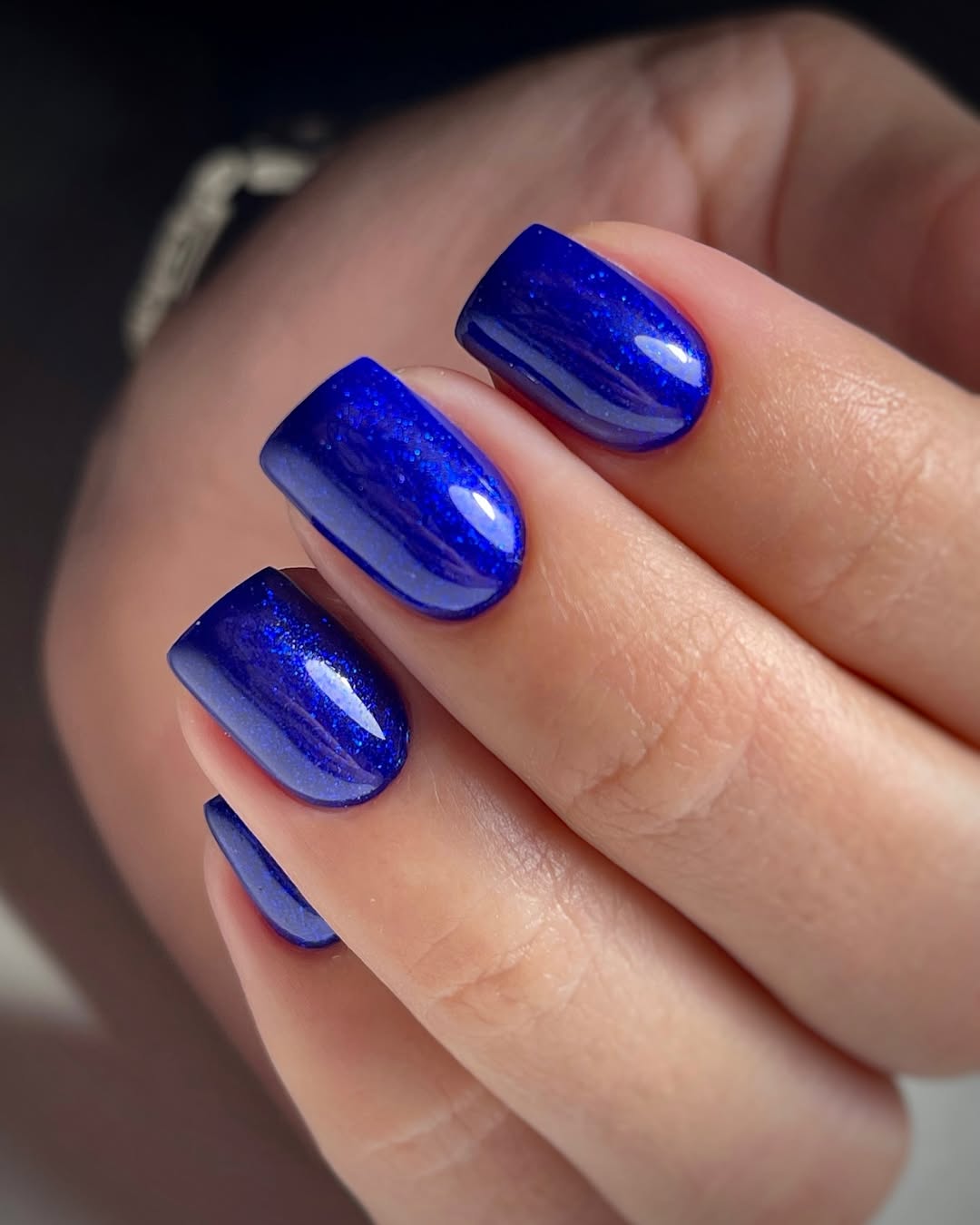 Vibrant Cobalt Blue Glitter Short Square Nails
