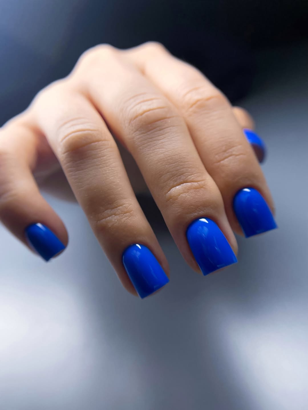 Vibrant Cobalt Blue Glossy Short Square Nails