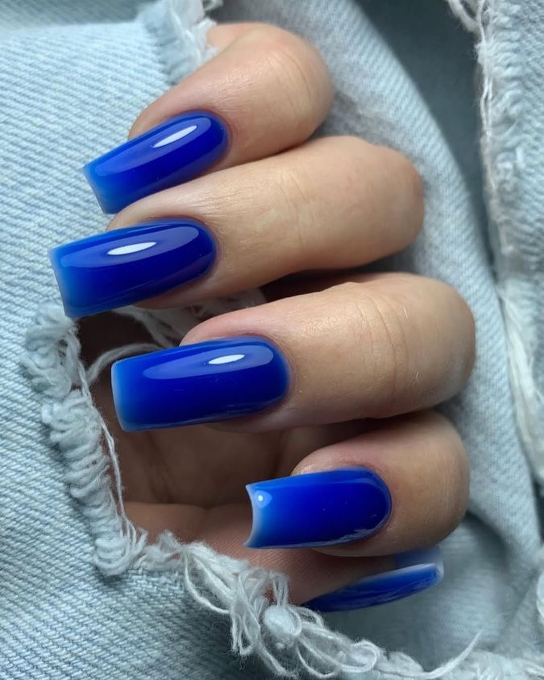 Vibrant Cobalt Blue Glossy Square Jelly Nails