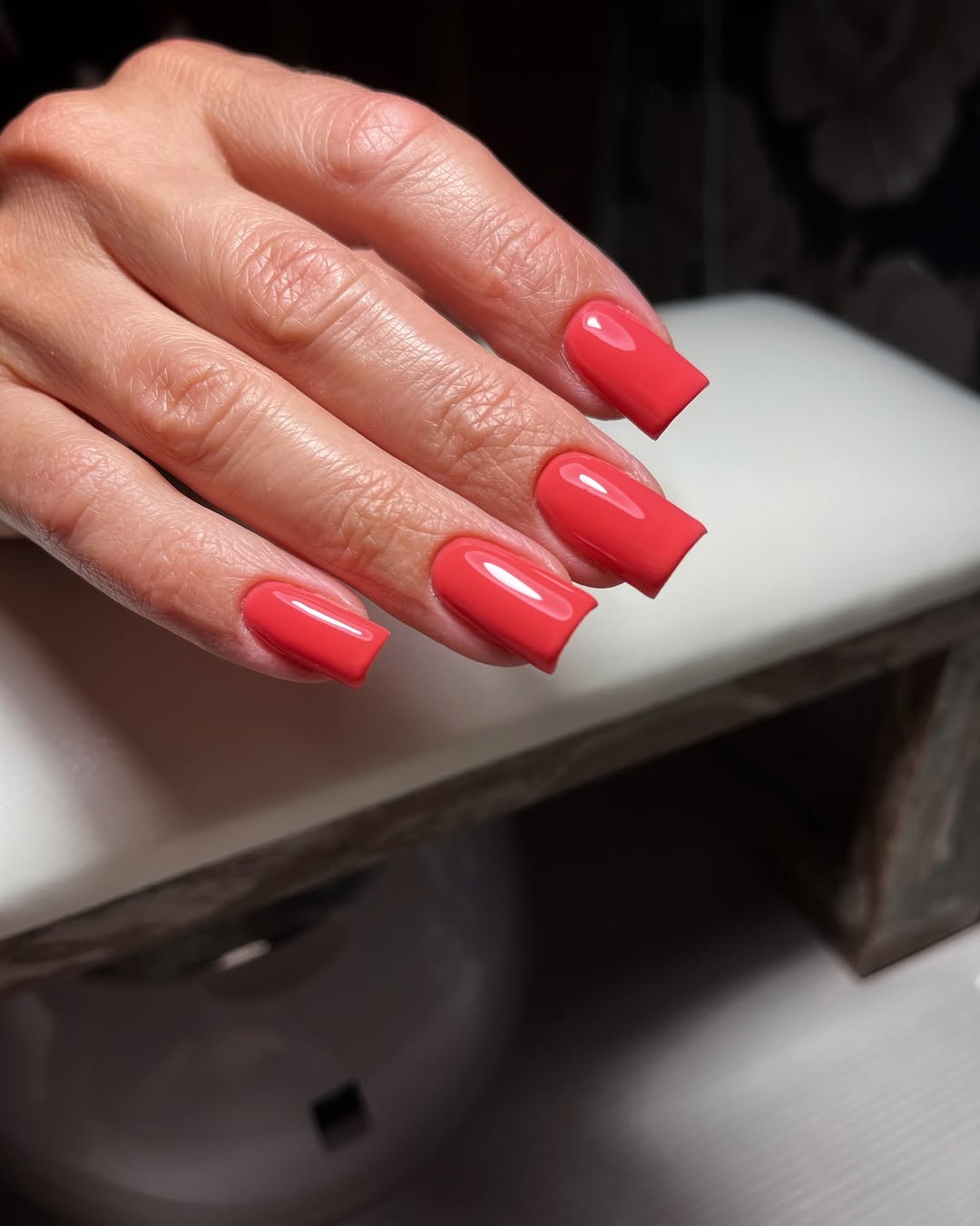 Vibrant Coral Glossy Square Long Nails