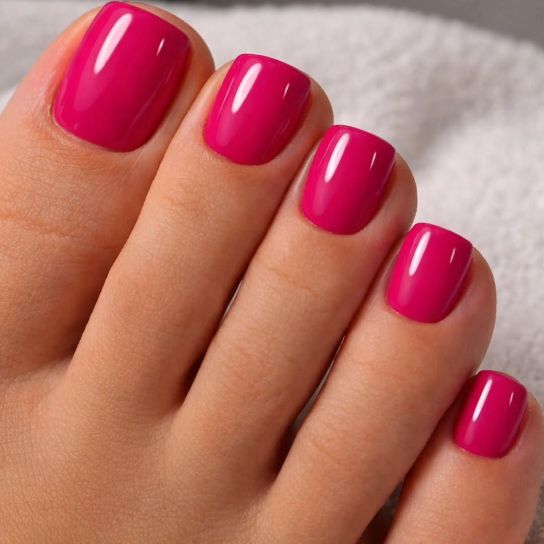 Vibrant Fuchsia Glossy Short Squoval Pedicure