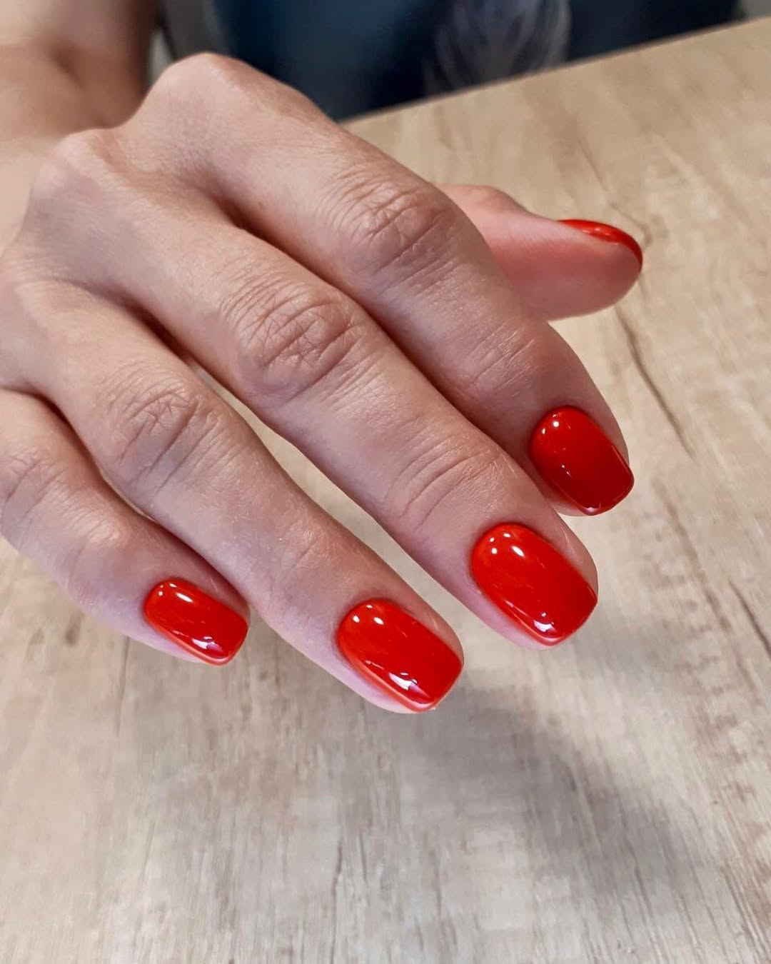 Vibrant Glossy Chili Red Short Squoval Nails