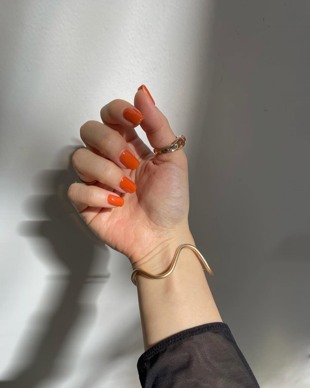 Vibrant Glossy Pumpkin Orange Short Square Nails