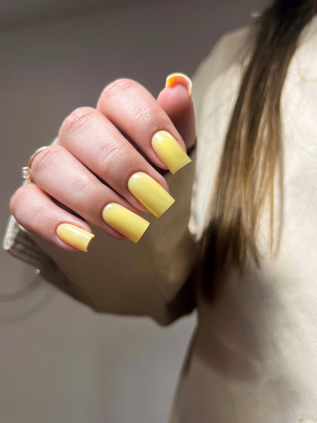 Vibrant Glossy Yellow Jelly Long Square Nails
