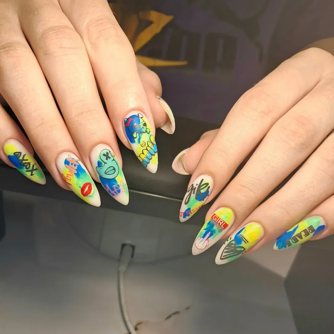 Vibrant Graffiti Abstract Art Stiletto Nails