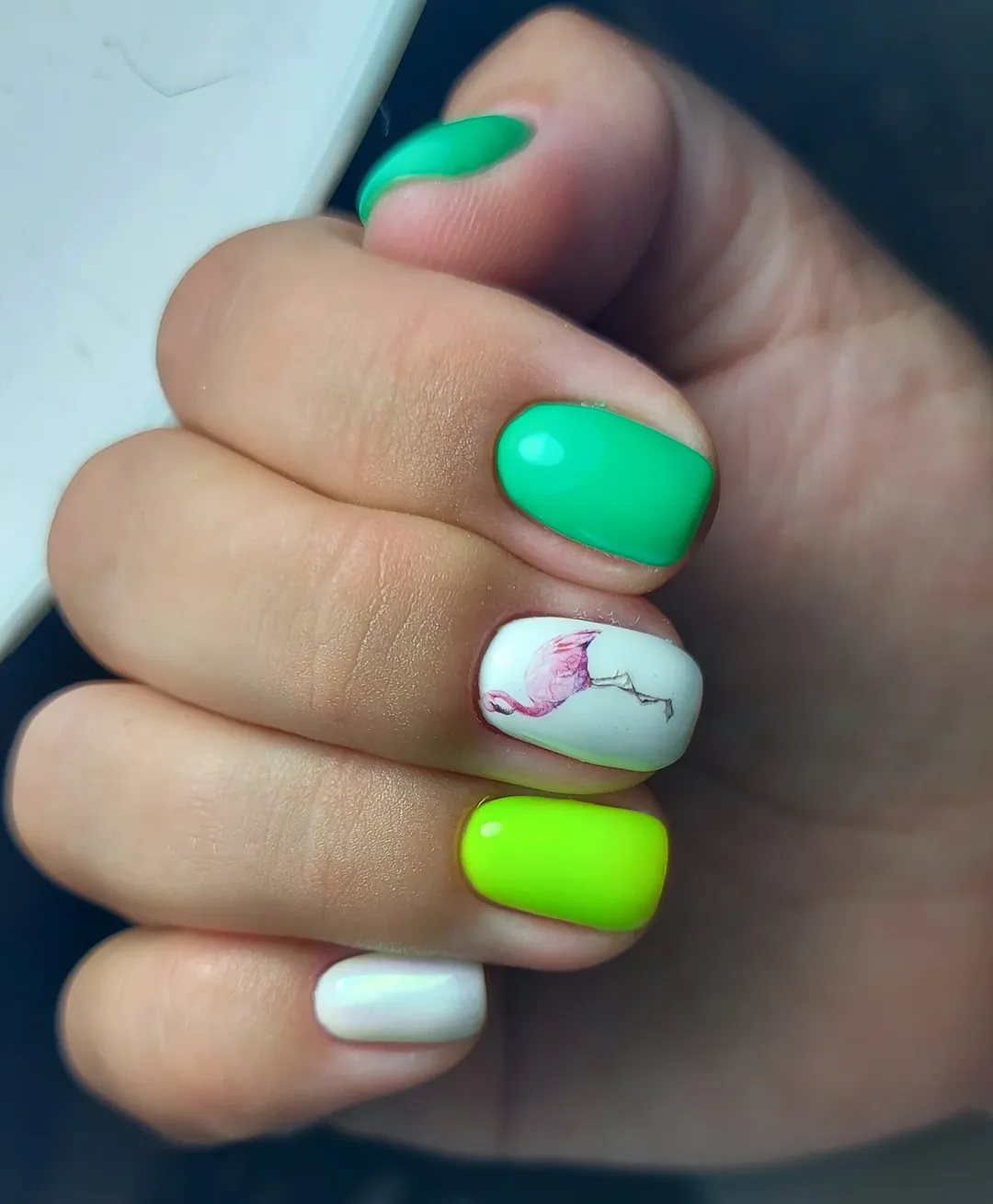 Vibrant Green Flamingo Summer Square Nails