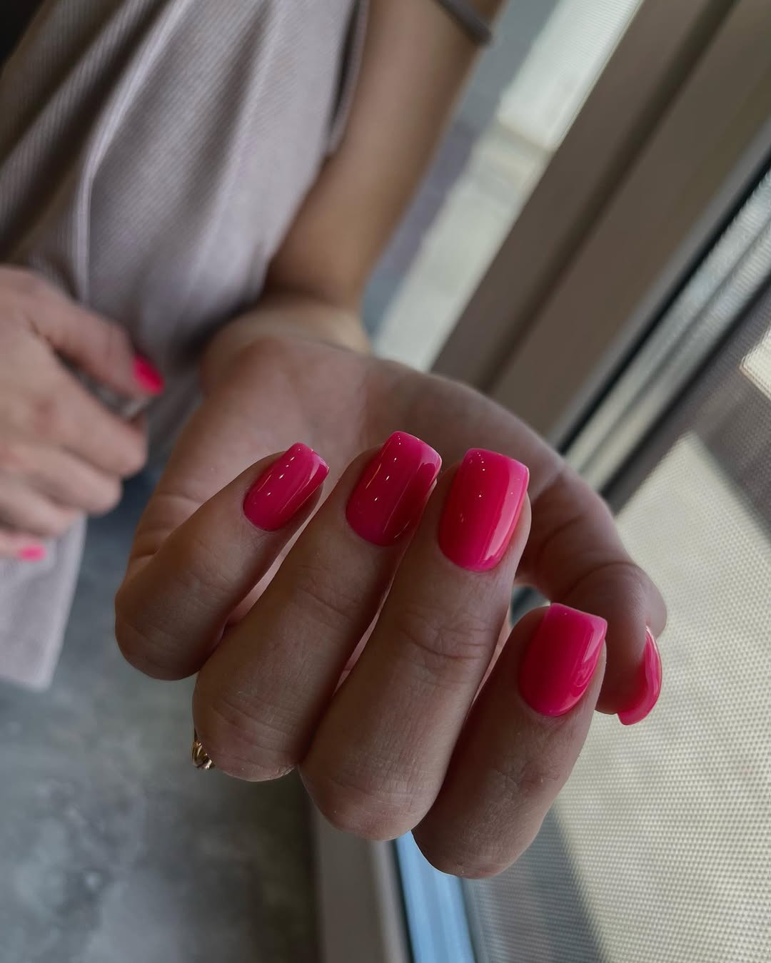 Vibrant Hot Pink Glossy Square Nails