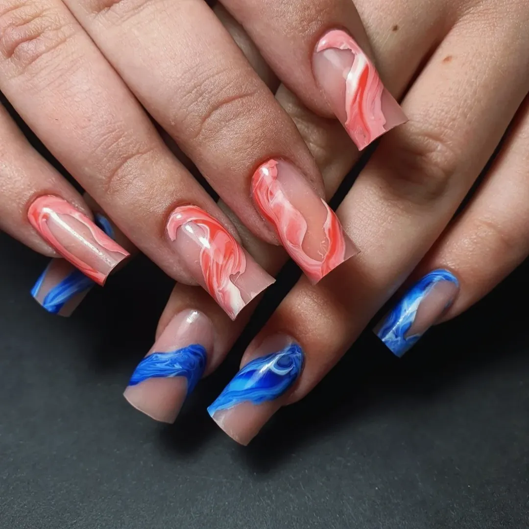 Vibrant Marble Swirl Square Acrylic Nails