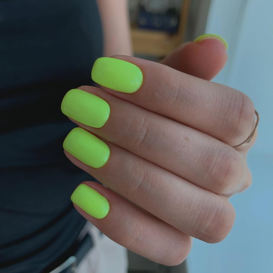 Vibrant Neon Lime Green Short Squoval Nails