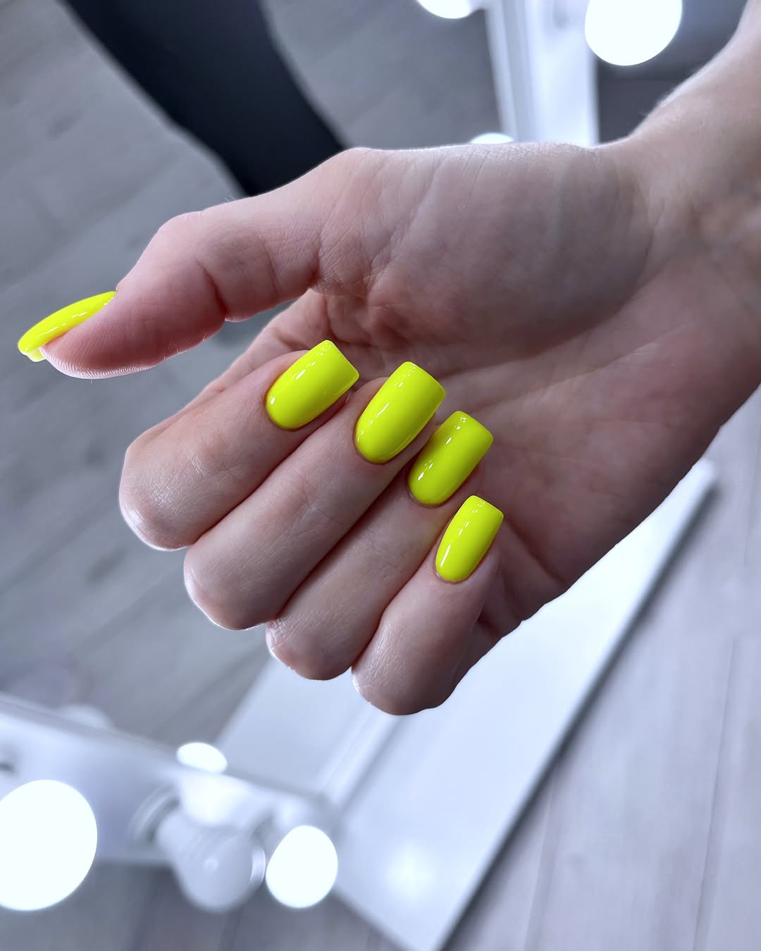 Vibrant Neon Yellow Glossy Square Nails