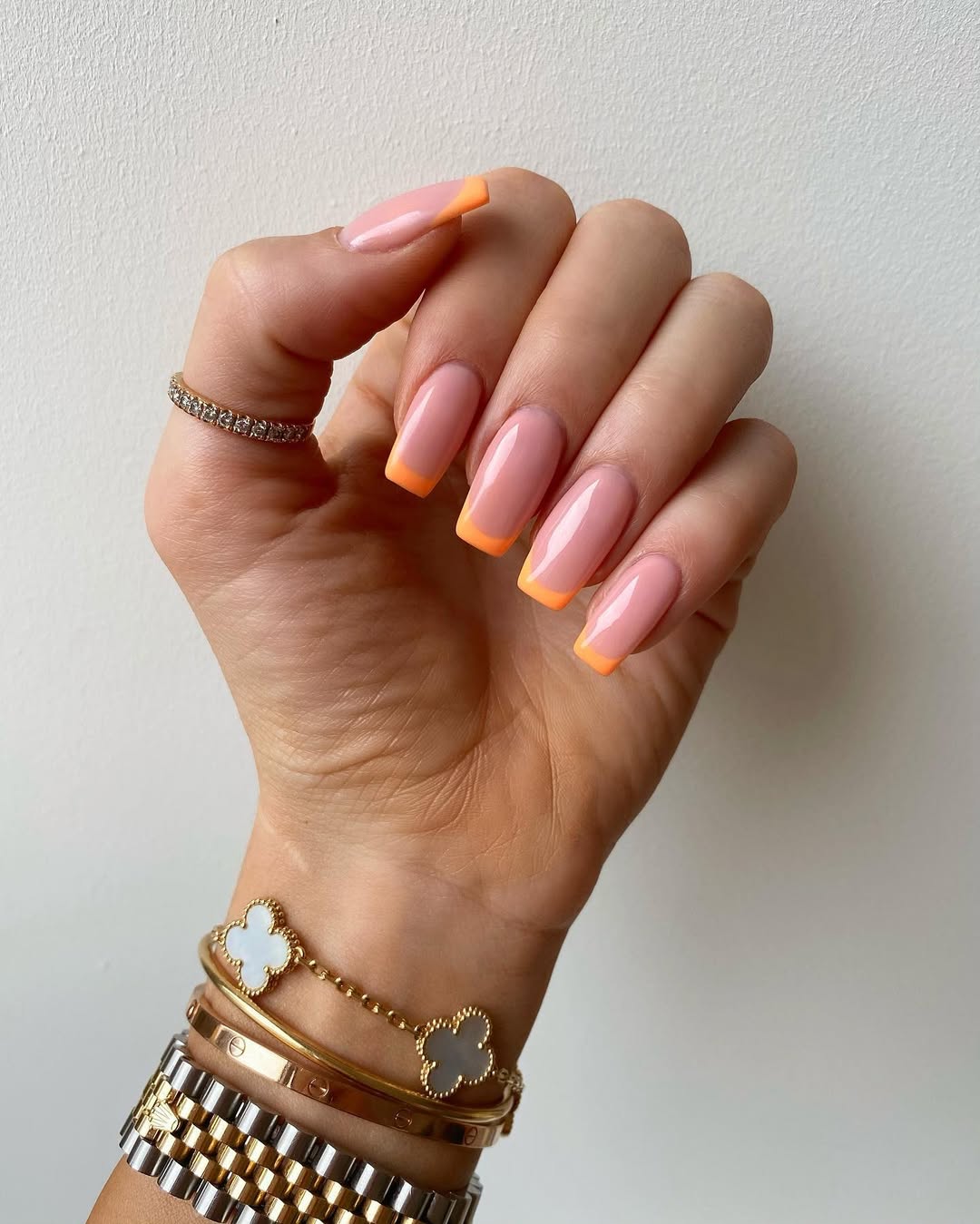 Vibrant Orange French Tip Square Nails