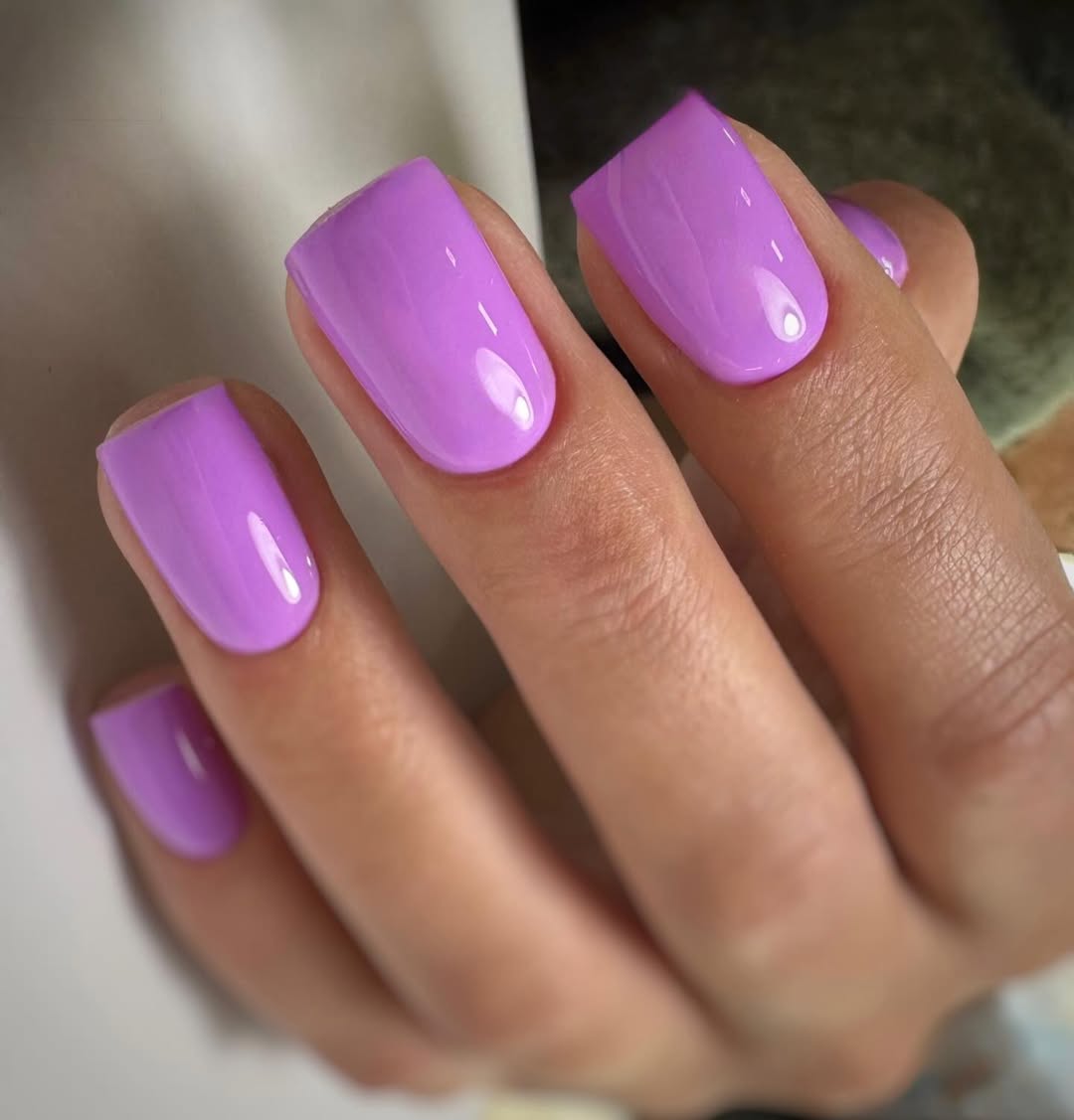 Vibrant Pastel Violet Glossy Short Square Nails