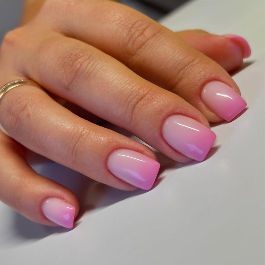 Vibrant Pink Ombre Square Glossy Nails