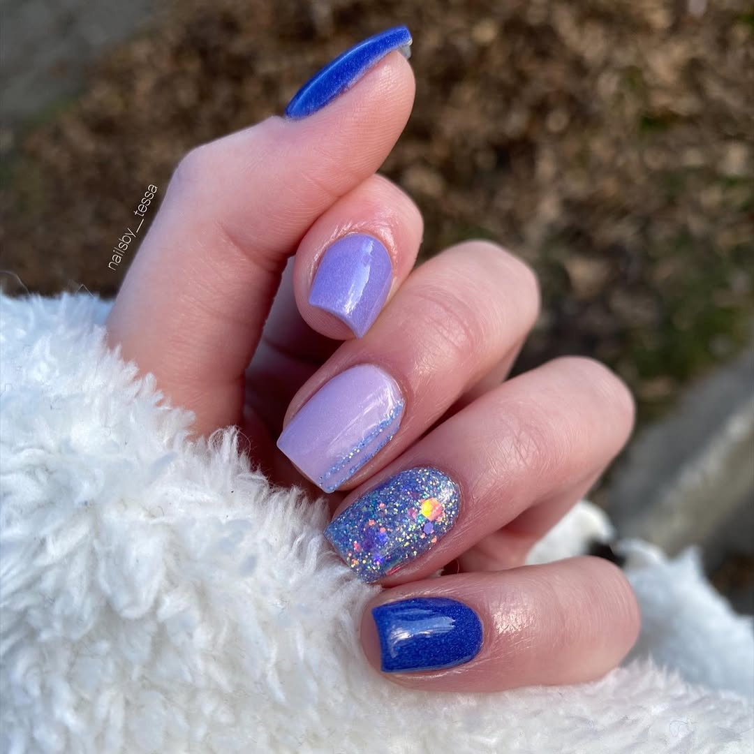 Vibrant Purple Glitter Ombre Squoval Nails