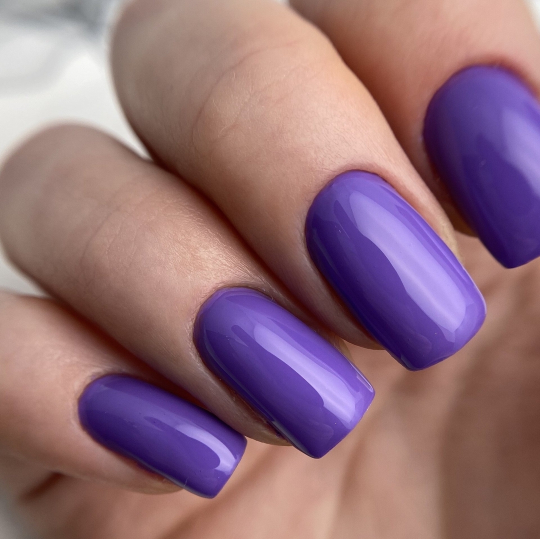 Vibrant Purple Glossy Short Square Nails