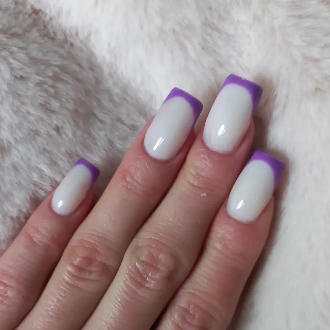 Vibrant Purple Ombre French Tip Square Nails