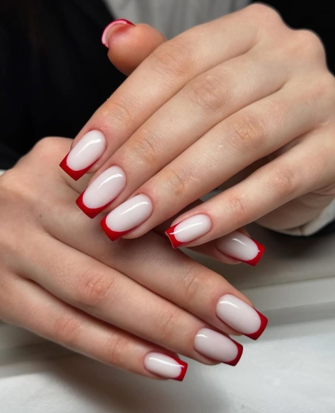 Vibrant Red French Tip Square Nails