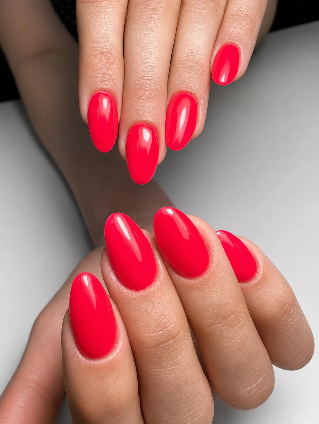 Vibrant Red Grapefruit Glossy Oval Nails