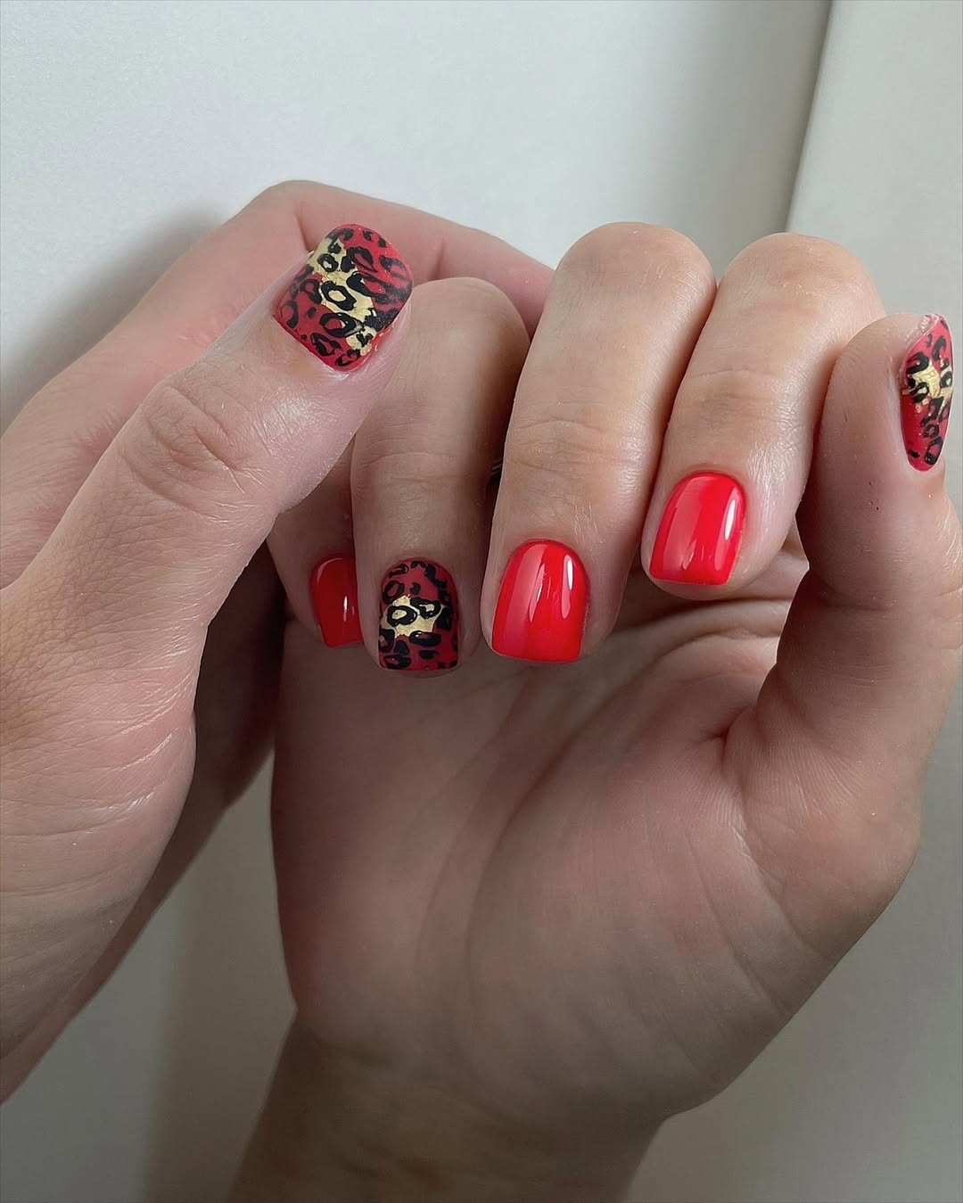 Vibrant Red Leopard Print Short Square Nails