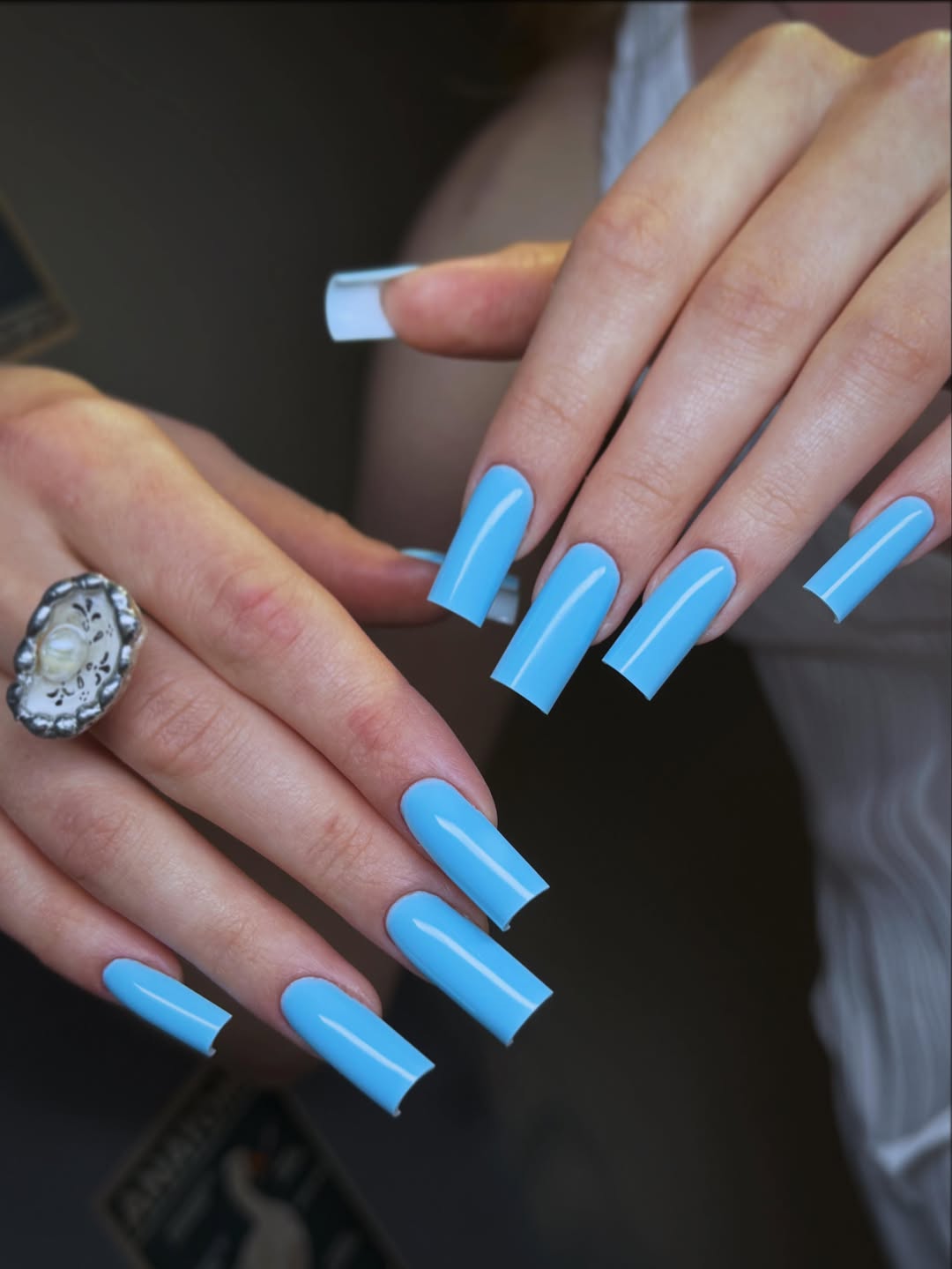 Vibrant Sky Blue Glossy Long Square Nails