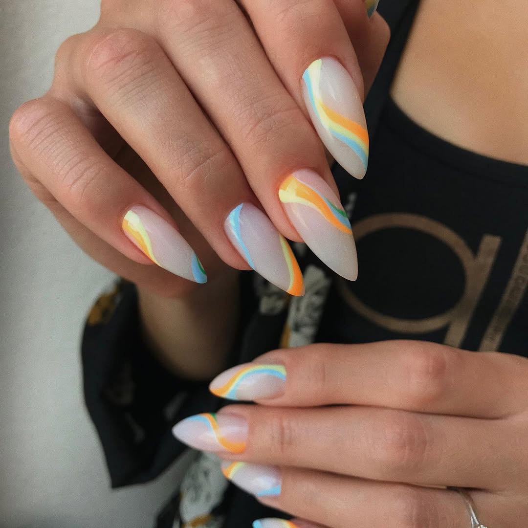 Vibrant Swirls Glossy Long Stiletto Nails