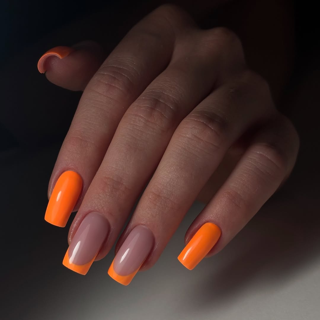 Vivid Orange French Tip Square Nails