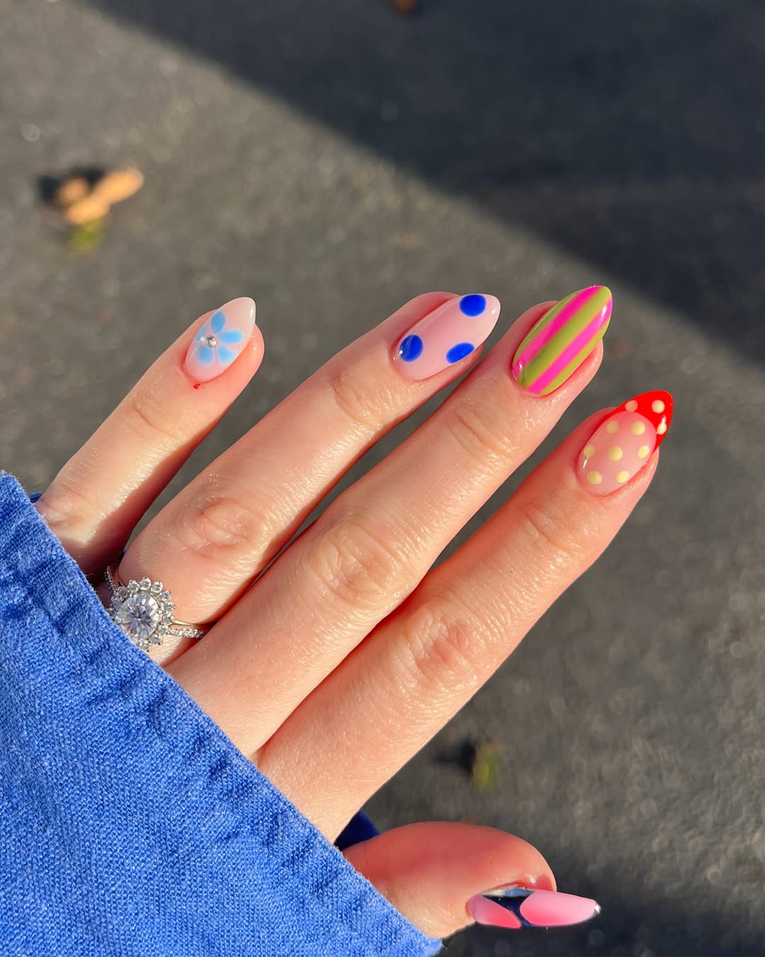 Whimsical Bright Nail Art With Pop Dots Stripes