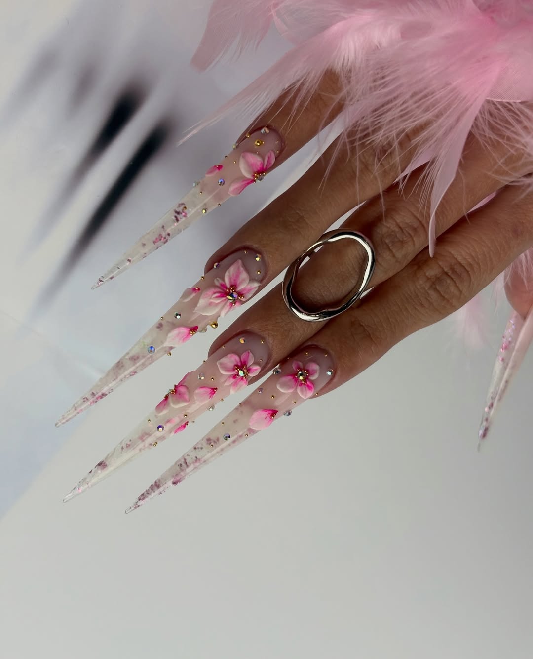 XXL Stiletto Pink Blossom Fairy Tale Nails