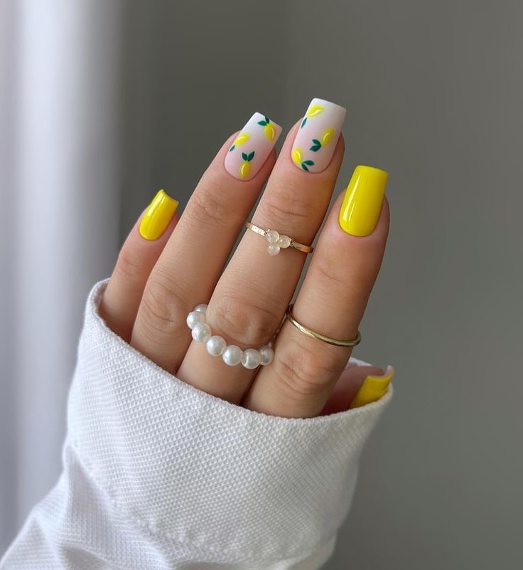 Zesty Lemon Pastel Mismatched Summer Nails