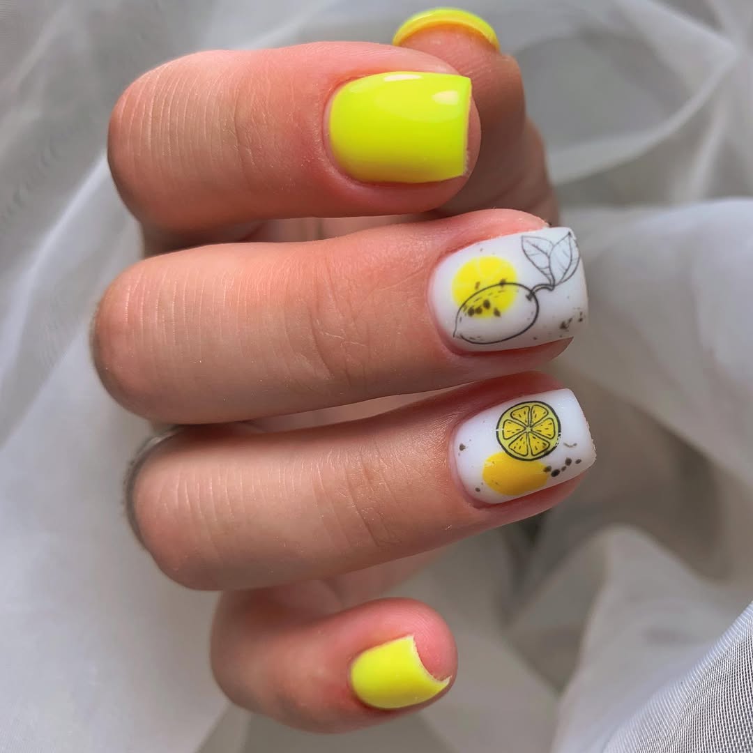 Zesty Lemon Yellow Squoval Vacation Nails