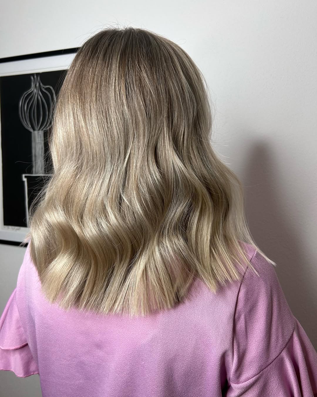 Ash Blonde Balayage Medium Waves Blunt Lob