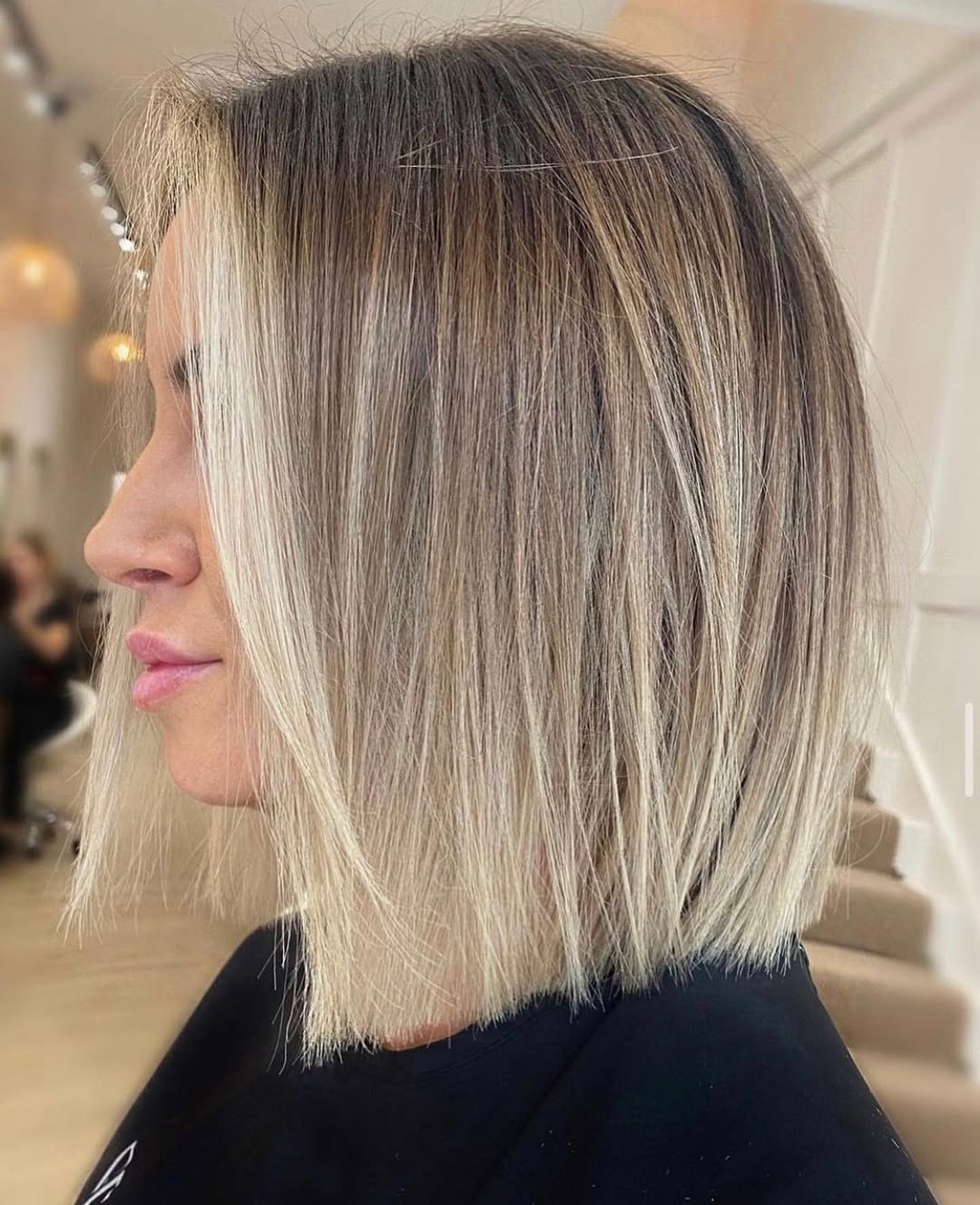 Blended Platinum Bob With Money Piece Highlights