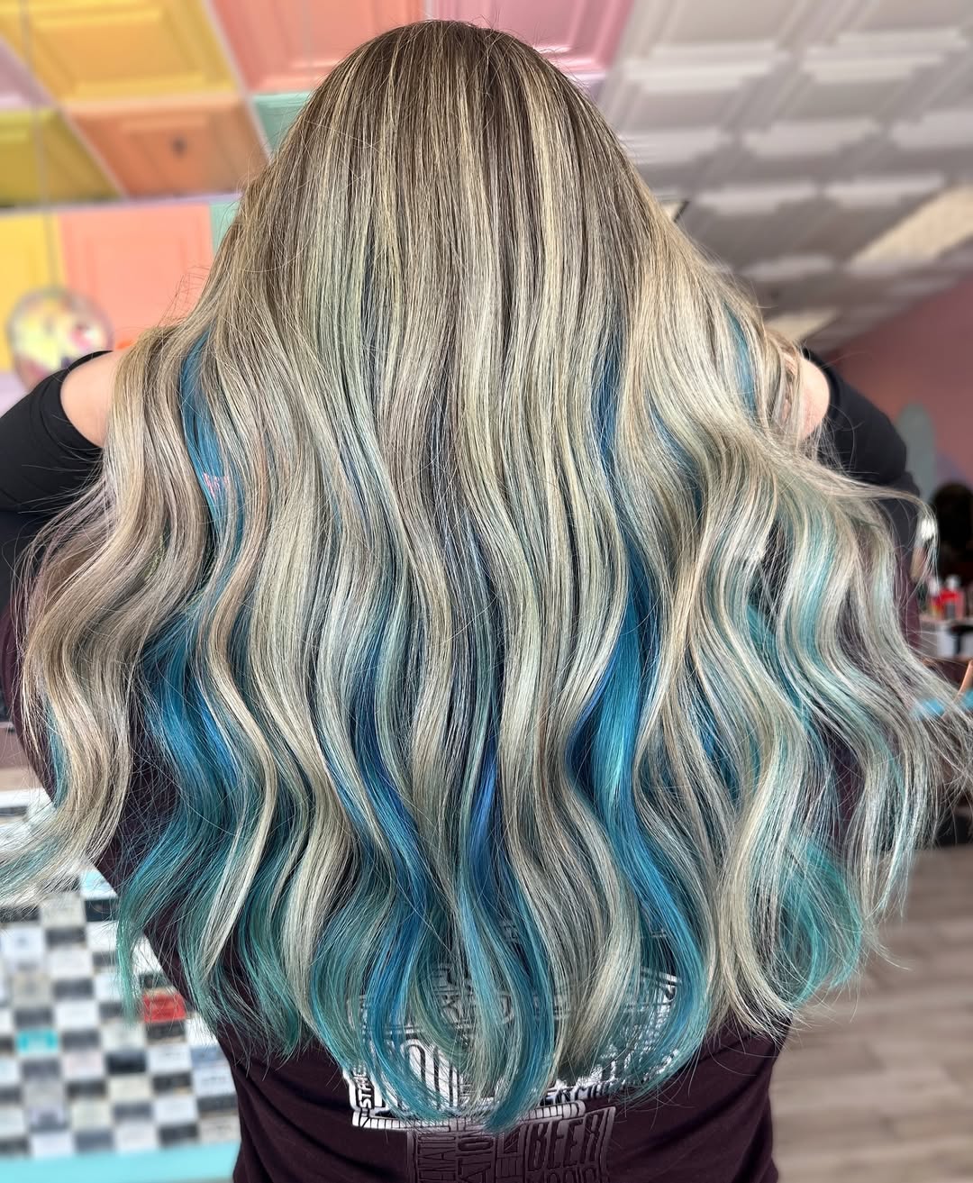Blonde Mermaid Waves with Hidden Blue Peekaboo