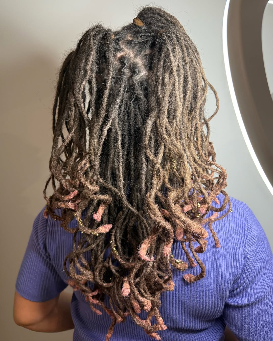 Bohemian Micro Locs With Pink Curly Ends